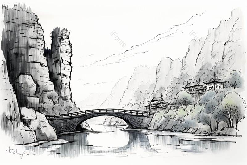 旅游景点速写河南红旗渠,插画/手绘图,插画/手绘图库,插画/手绘图下载,插画/手绘